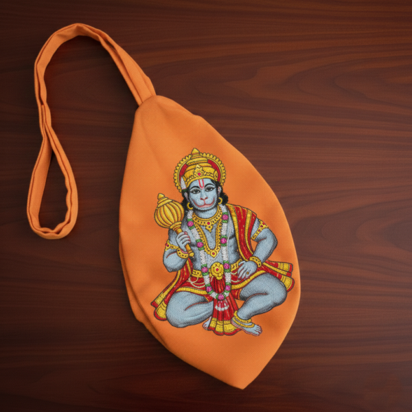 Handmade Cotton Japa Bead Bag with Hanuman Embroidery