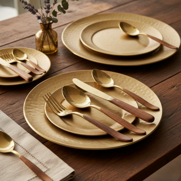 Handmade Brass Plate & Cutlery Set (24-Piece)